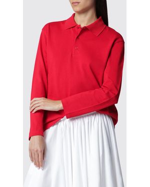 Flore Flore Long-Sleeved Cotton Polo Shirt With Dropped Shoulders And Relaxed Fit - Red