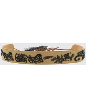 Dries Van Noten Cotton Twill Belt With Embroidered Beads - Brown