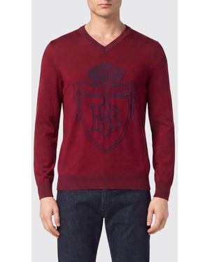 Billionaire V-Ausschnitt-Pullover Aus Wolle Und Seide Mit Jacquard-Wappen - Rot