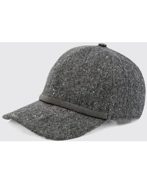 Brunello Cucinelli Baseballkappe Aus Wolle Mit Stickerei Und Monili-Detail - Grau