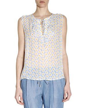 Love Moschino Top Con Stampa Di Margherite E Rouche - Blu