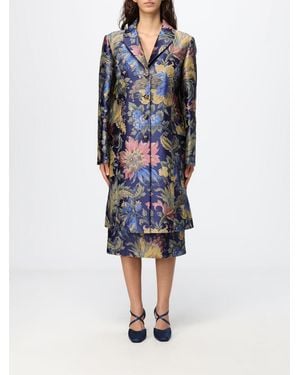 Etro Floral Print Single-Breasted Long Coat - Blue