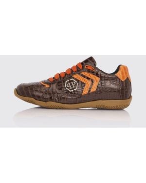Philipp Plein Pit-$Top Crocodile Print Leather Trainers - Brown