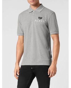 Philipp Plein Short-Sleeve Stretch Cotton Polo Shirt With Metal Logo - Grey