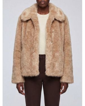 Max Mara Alce Faux Fur Coat With Classic Collar - Natural