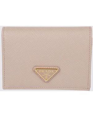 Prada Leather Wallet With Triangular Logo - White