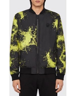 Philipp Plein Splash Abstract Print Technical Fabric Bomber Jacket With Contrast Logo - Black
