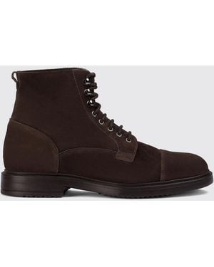 Doucal's Suede Lace-Up Ankle Boots With Round Toe And Rubber Sole - Brown