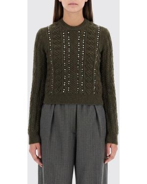 Jil Sander Slim Fit Wool Sweater With Metal Eyelets And Rhinestones - Green