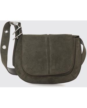 BOSS Clarice Suede-Effect Faux Leather Crossbody Bag With Emed Logo - Gray