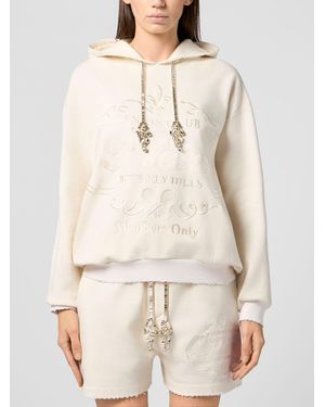 Philipp Plein Tennis Club Cotton Hoodie With Jewelled Drawstring - Natural