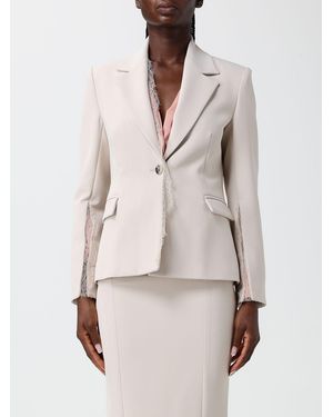 Hanita Single-Breasted Polyester Blazer With Lace Inserts And V-Revers - Natural