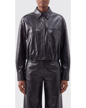 Sportmax Cropped Nappa Leather Jacket With Concealed Closure - Blue