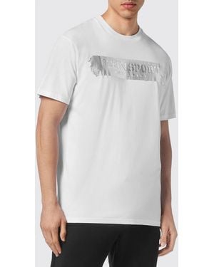 Philipp Plein Camiseta De Cuello Redondo De Algodón Con Logo Laminado En Contraste - Gris