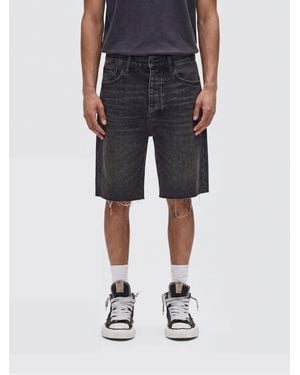 Purple 5-Pocket Knee-Length Cotton Denim Shorts - Black
