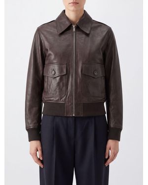 A.P.C. Chaqueta Bomber De Piel De Vacuno Con Cuello Clásico Y Cremallera - Marrón