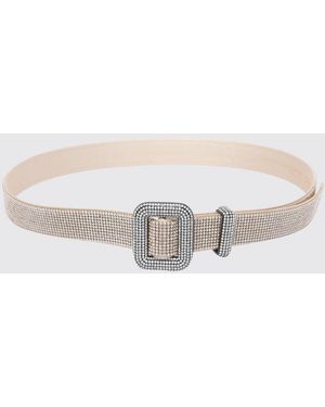Benedetta Bruzziches Satin Belt With Crystal Jewelled Buckle - Natural