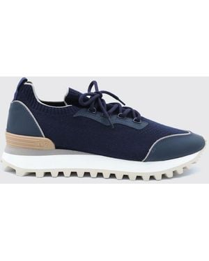 Eleventy Low Top Wool Blend Sneakers With Serrated Sole - Blue