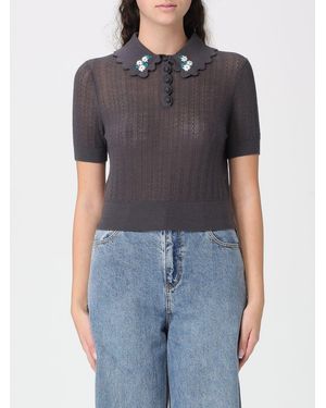 Self-Portrait Wool Knit Polo Shirt - Black