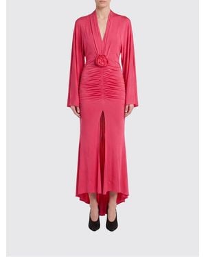 Blumarine V-Neck Asymmetrical Jersey Sheath Midi Dress With Flower Detail - Red