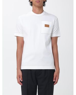 Fendi T-Shirt Aus Baumwolle Mit Aufgesetzter Tasche Und Appliziertem Logo - Weiß