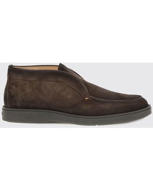 Santoni Suede Calfskin Chukka Boots With Elastic Inserts - Brown