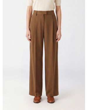 Brunello Cucinelli High-Waisted Wool Blend Palazzo Pants With Monili - Brown