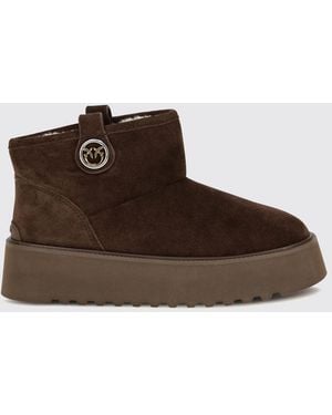 Pinko Martina Suede Snow Boots With Platform Sole And Love Birds Logo - Brown