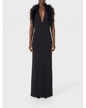 Blumarine Off-The-Shoulder Crêpe Evening Gown With Decorative Feathers - Black