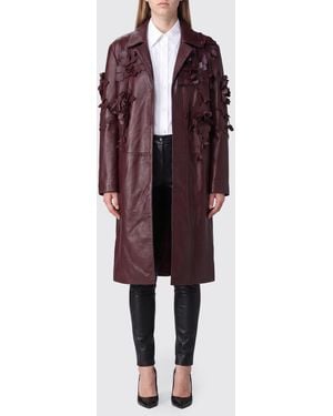 Alberta Ferretti Single-Breasted Knee-Length Leather Coat With Flower - Red