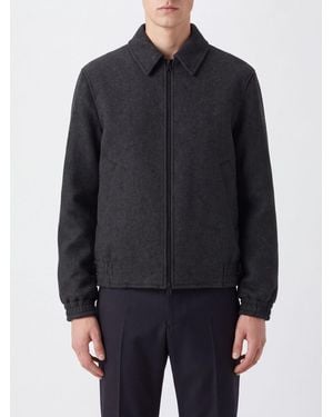 Closed Wool Blend Shirt Jacket With Zip Closure And Elasticated Hem - Blue