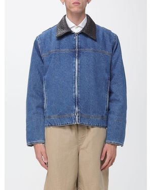 Bottega Veneta Cotton Denim Jacket With Leather Collar - Blue
