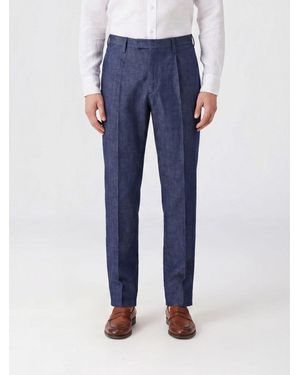 Boglioli Pantalones De Sastre Slim Fit De Lino Con Cierre Descentrado - Azul
