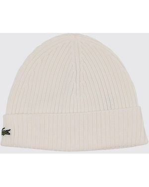 Lacoste Pure Wool Beanie With Cuffed Hem And Embroidered Crocodile Logo - Natural
