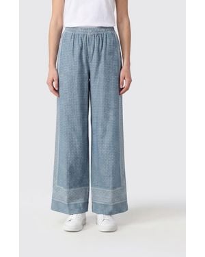 Ermanno Scervino Printed Silk Palazzo Trousers - Blue