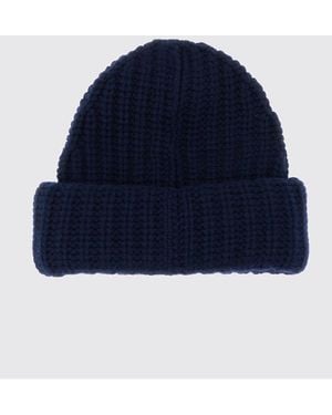 Lisa Yang Ribbed 100% Cashmere Beanie Hat With Turn-Up Cuff - Blue