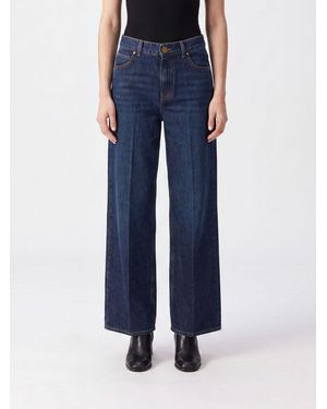 Pinko Wide-Leg Denim Jeans With Embroidered Love Birds Logo - Blue