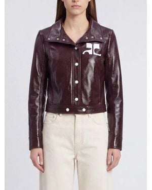 Courreges CourrÈ Ges Veste Courte Slim Fit En Coton Enduit Avec Logo - Rouge