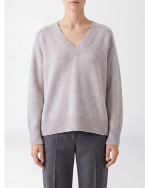 Kujten Jersey Con Cuello De Pico 100% Cachemir Con Hombros Caídos - Gris