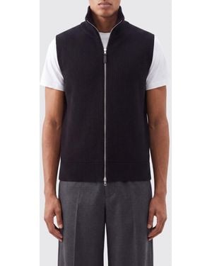 Maison Margiela Wool And Cotton Knitted Waistcoat With A Turtleneck And Zip - Blue
