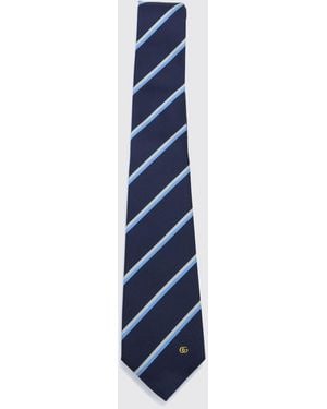 Gucci Corbata De Seda Con Rayas Y Motivo Gg - Azul
