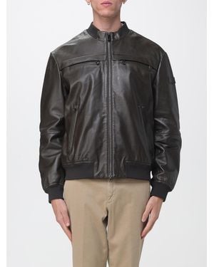 Peuterey Lederjacke Mit Stehkragen Und Überschnittenen Schultern - Grau