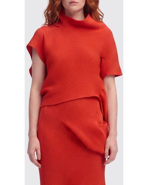 Issey Miyake Jersey De Cuello Alto Asimétrico De Manga Corta - Rojo