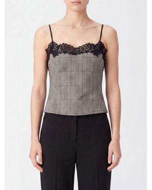 Pinko Prince Of Wales Wool-Blend Top With Lace Inserts And Thin Straps - Blue