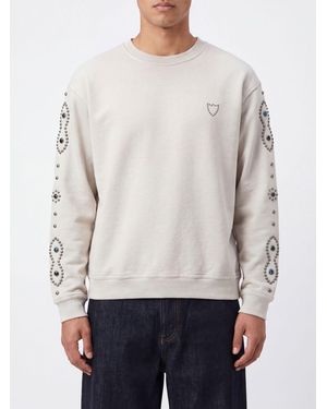 HTC Relaxed Fit Studded And Embroidered Cotton Sweatshirt - White