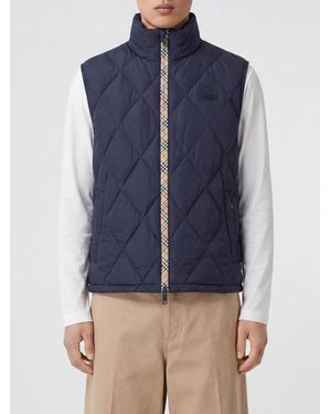 Burberry Quilted And Padded Nylon Gilet With High Neck And Zip Closure - Blue