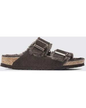 Birkenstock Arizona Suede Sandals With Shearling Lining And Buckles - Brown