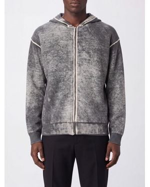 AMISH Abstract Print Cotton Hoodie With Zip Closure And Dropped Shoulders - Grey