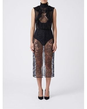 Elisabetta Franchi Off-The-Shoulder Lace Midi Sheath Dress With Ruffles - Black