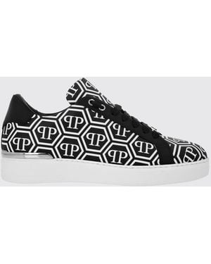 Philipp Plein Leather Trainers With Printed Hexagon - White